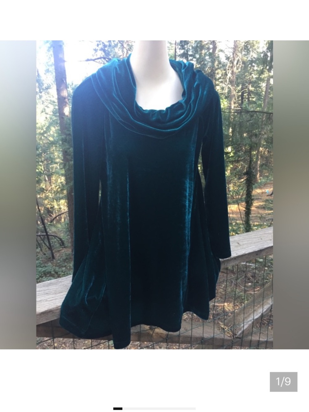 Soft Surroundings Teal Velvet Cowl-Neck Tunic